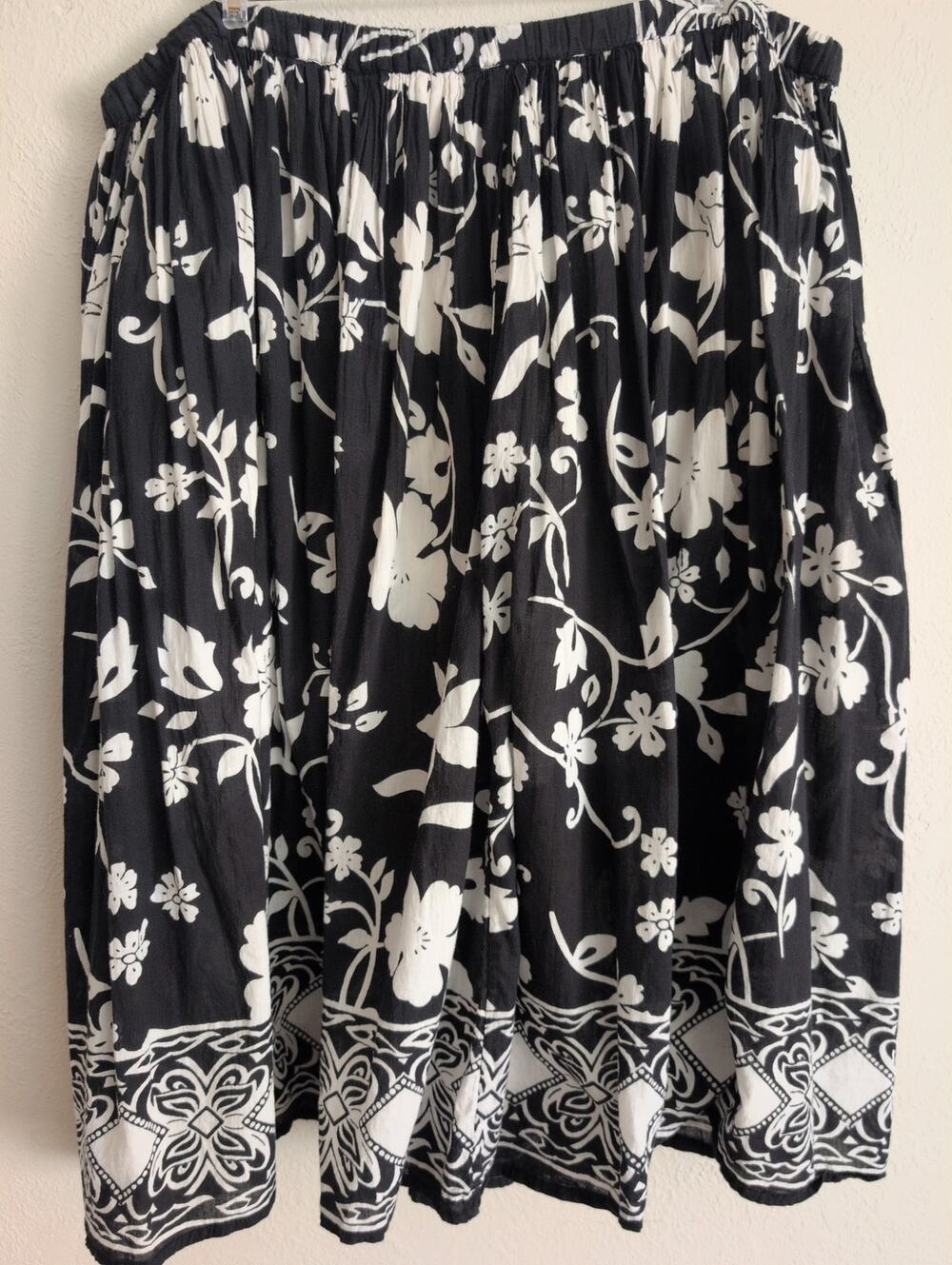 Life Style Cotton Skirt 2X Black White Lined Cottagecore Summer Boho Peasant